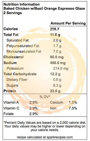 Baked Chicken w Basil Orange Nutrition Information Baked Chicken w Basil Orange Nutrition Information