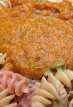 Shown with tri-color vegetable pasta.