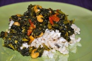 Curried Chickpeas with Mustard Greens
